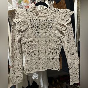 H&M Crochet Ruffle Blouse - Beige